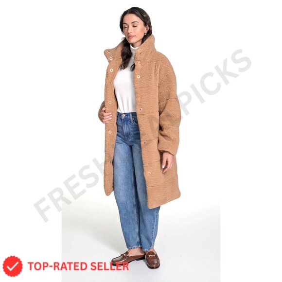 Quilted Teddy Coat Long Sherpa Oversized Chic Y2K Retro Outerwear - Picture 7 of 7
